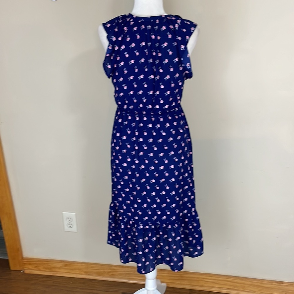 J Crew Sleeveless Navy and Pink Floral Dress with Bottom Ruffle XS - Picture 4 of 15